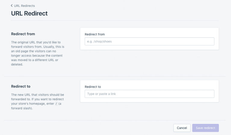 redirect shopify